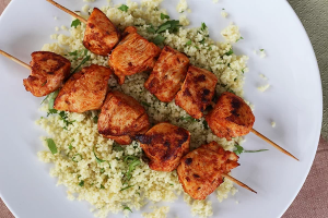 Harissa Marinated Chicken Skewers with Couscous
